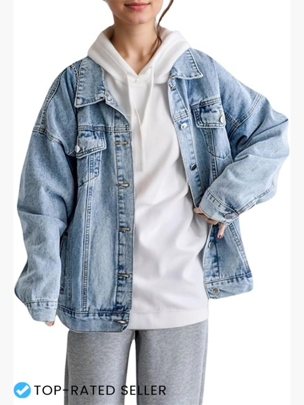 Oversized Denim Jacket Women Boyfriend Jean Trucker Coat Loose Fit Y2K Fall